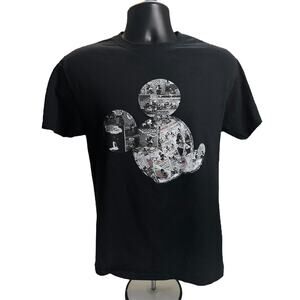 Disney Mickey Mouse Black Shirt with White Comic Strip Panels Silhouette of Head